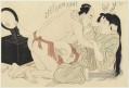 Ein Mann unterbricht Frau, die ihre langen Haare Kitagawa Utamaro Sexualität